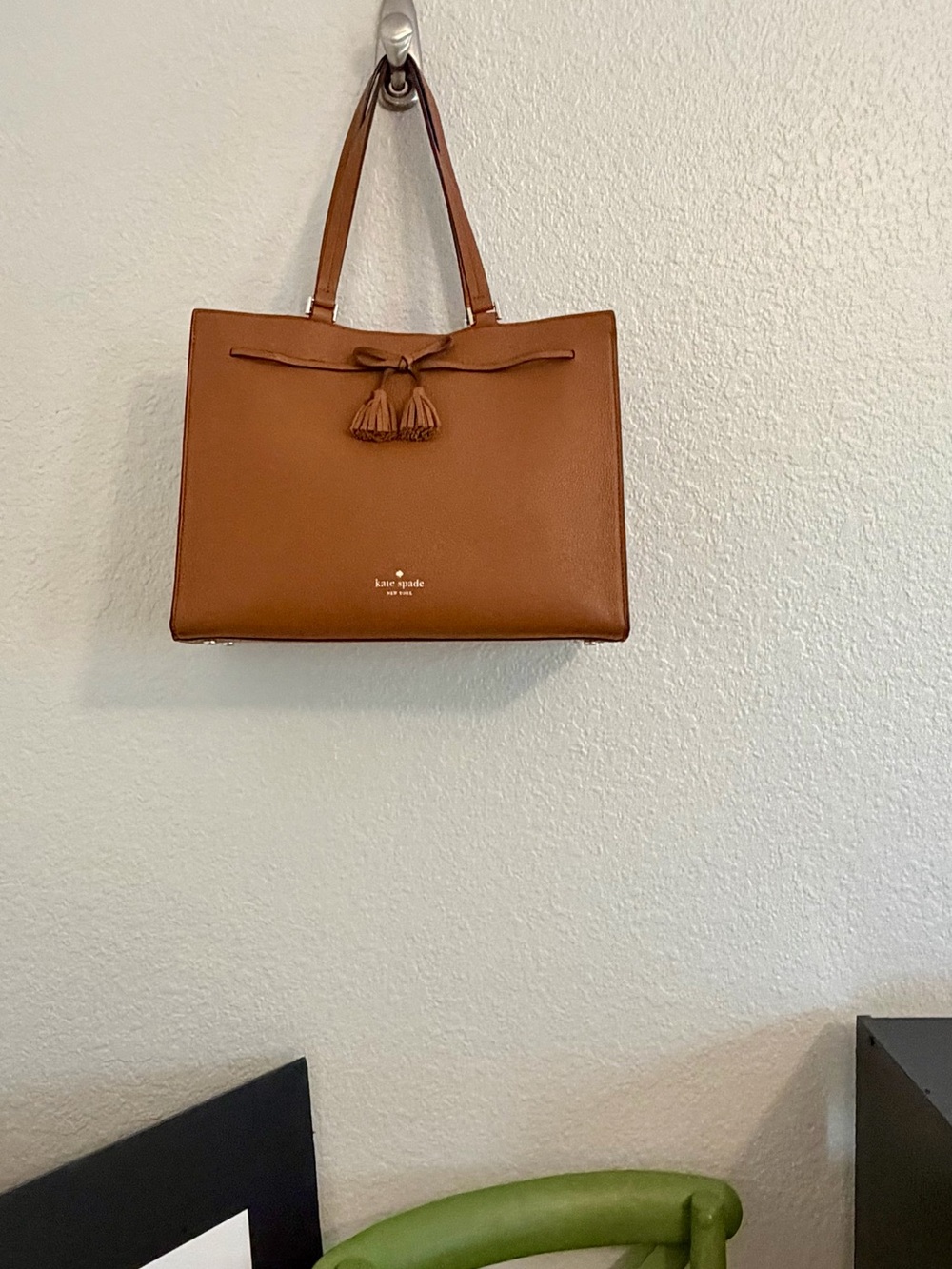 Kate Spade New York Hayes Large Pebbled Leather Tote Cognac Brown Leather Tassel